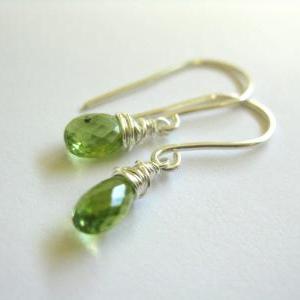 Green Dangle Earrings, Simple Peridot Earrings,..