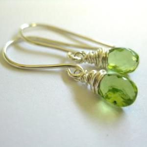Green Dangle Earrings, Simple Peridot Earrings,..