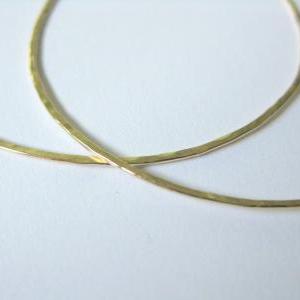 Thin Hammered Gold Hoop Earrings, Large 14k Gold..