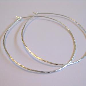 Silver Hammered Hoop Earrings, Large Silver Hoops