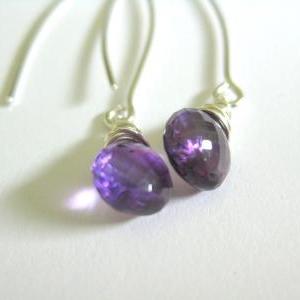 Purple Amethyst Earrings, Dangle Gemstone Earrings