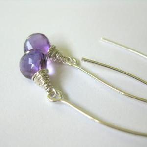 Purple Amethyst Earrings, Dangle Gemstone Earrings