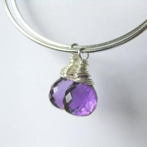 Purple Amethyst Hoop Earrings, Sterling Silver..