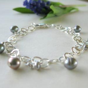 Pearl And Sterling Silver Chain Bracelet, Grey..