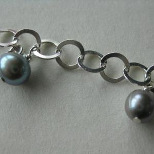 Pearl And Sterling Silver Chain Bracelet, Grey..