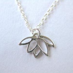 Silver Lotus Charm Necklace, Simple Lotus Pendant..