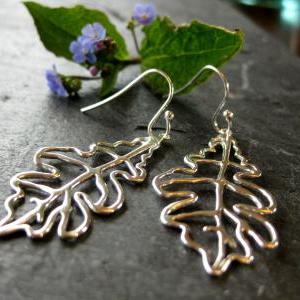 Sterling Leaf Earrings, Silver Oak Leaves