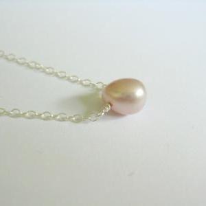 Pink Lavender Pearl Drop Necklace, Simple Single..
