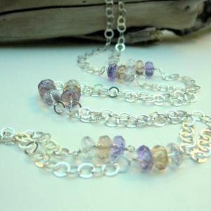 Long Ametrine Necklace, Sterling Silver Circle..