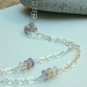 Long Ametrine Necklace, Sterling Silver Circle..