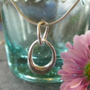 Oval Pendant Necklace, Sterling Silver Double Oval..