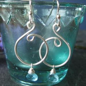 Blue Gemstone Earrings, Apatite Silver Swirl..