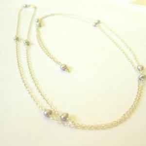 Long Pearl Necklace/ Sterling Silver And Pearl..
