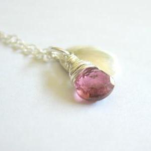 Pink Gemstone Necklace/ Pink Tourmaline Silver..