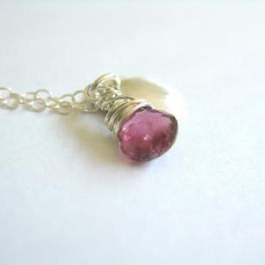 Pink Gemstone Necklace/ Pink Tourmaline Silver..