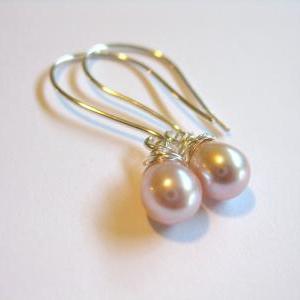 Pink Pearl Earrings, Pearl Dangle Earrings, Pink..