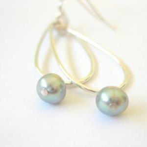 Grey Pearl Earrings, Sterling Silver Teardrops,..