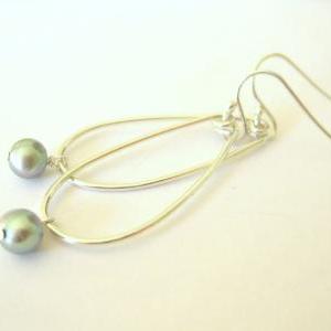 Grey Pearl Earrings, Sterling Silver Teardrops,..
