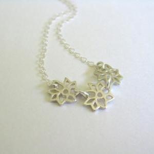 Silver Flower Choker Necklace, Dahlia Flower..