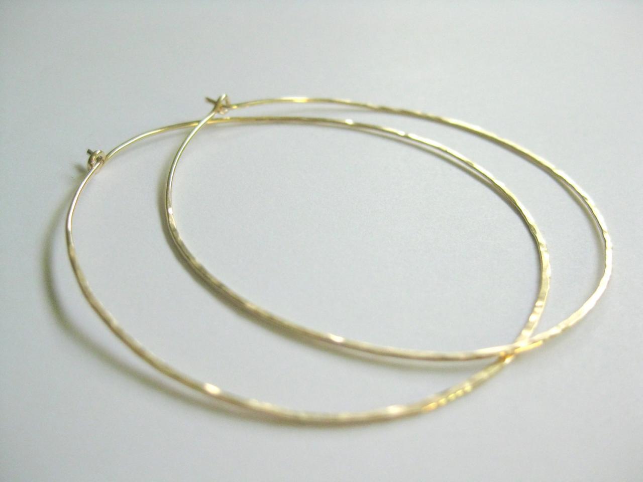 Thin Hammered Gold Hoop Earrings, Large 14k Gold Filled Hoops