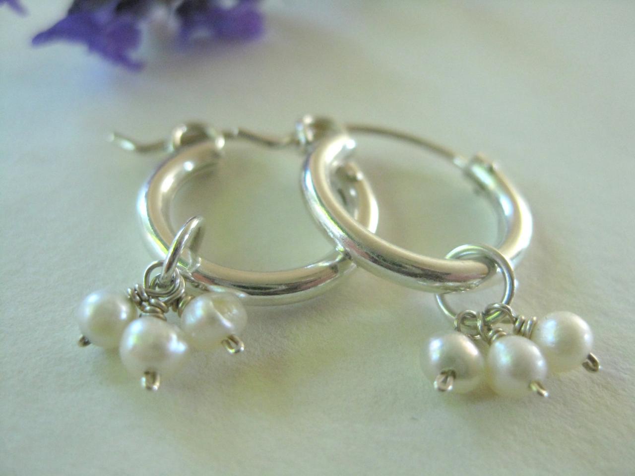 Silver Hoop Earrings, Freshwater Pearl Earrings, Hoop And Pearl Earrings