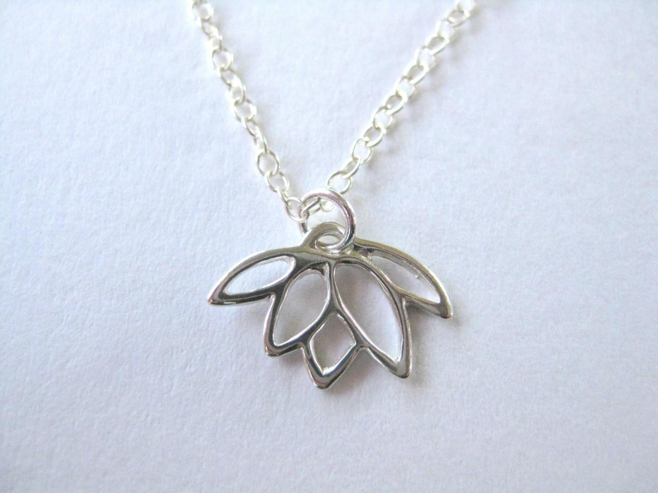 Silver Lotus Charm Necklace, Simple Lotus Pendant Necklace