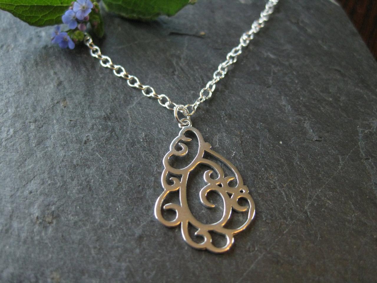 Sterling Swirly Pendant Necklace, Silver Oval Link Chain
