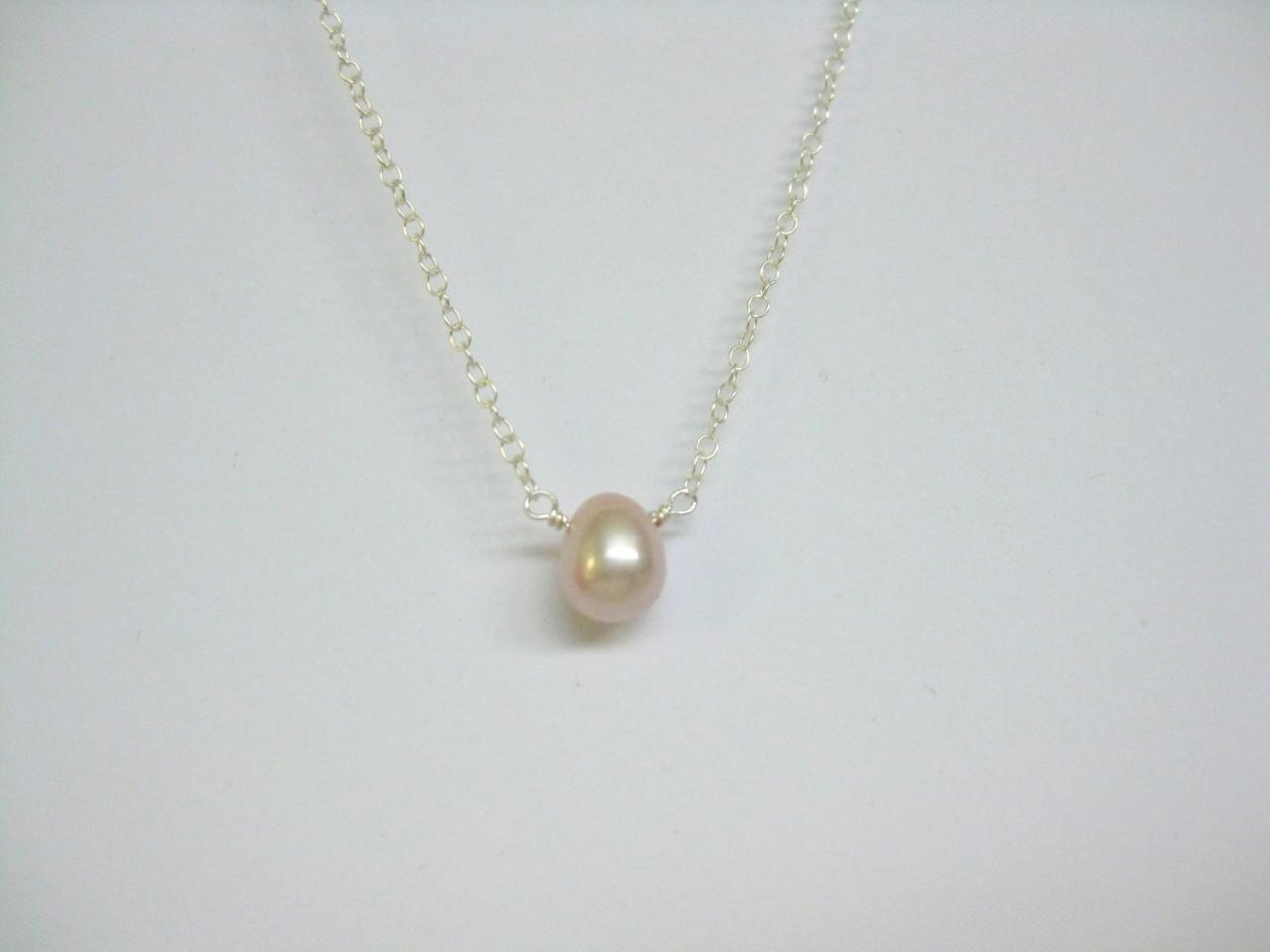 Pink Lavender Pearl Drop Necklace, Simple Single Pink Pearl Necklace.
