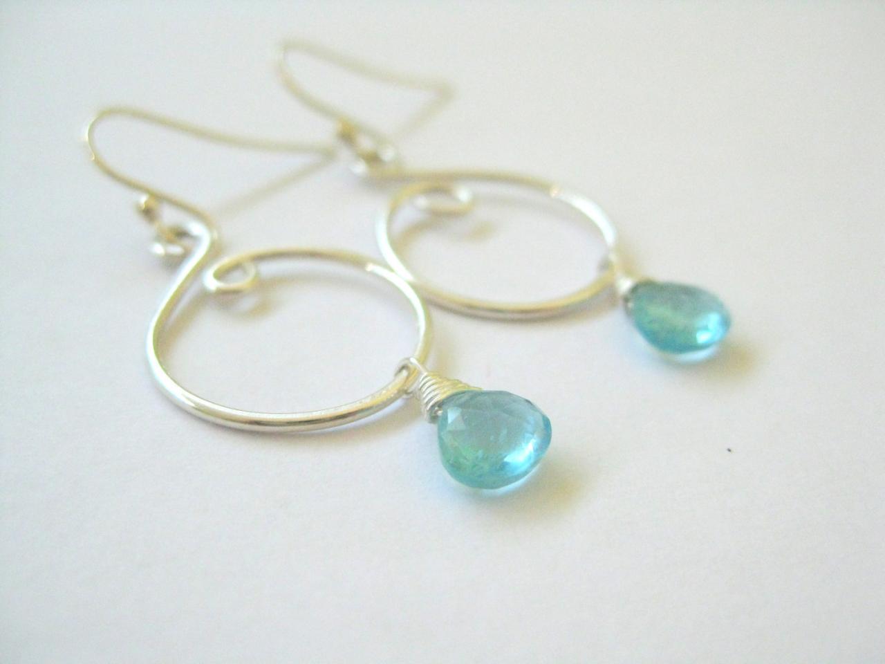 Blue Gemstone Earrings, Apatite Silver Swirl Earrings, Unique Curvy Design