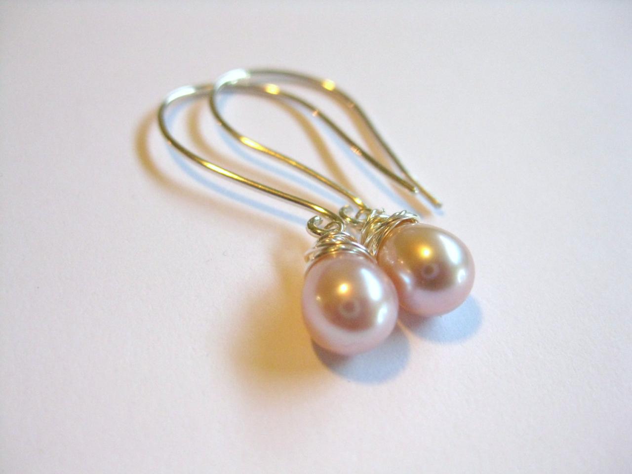 Pink Pearl Earrings, Pearl Dangle Earrings, Pink Drop Earrings