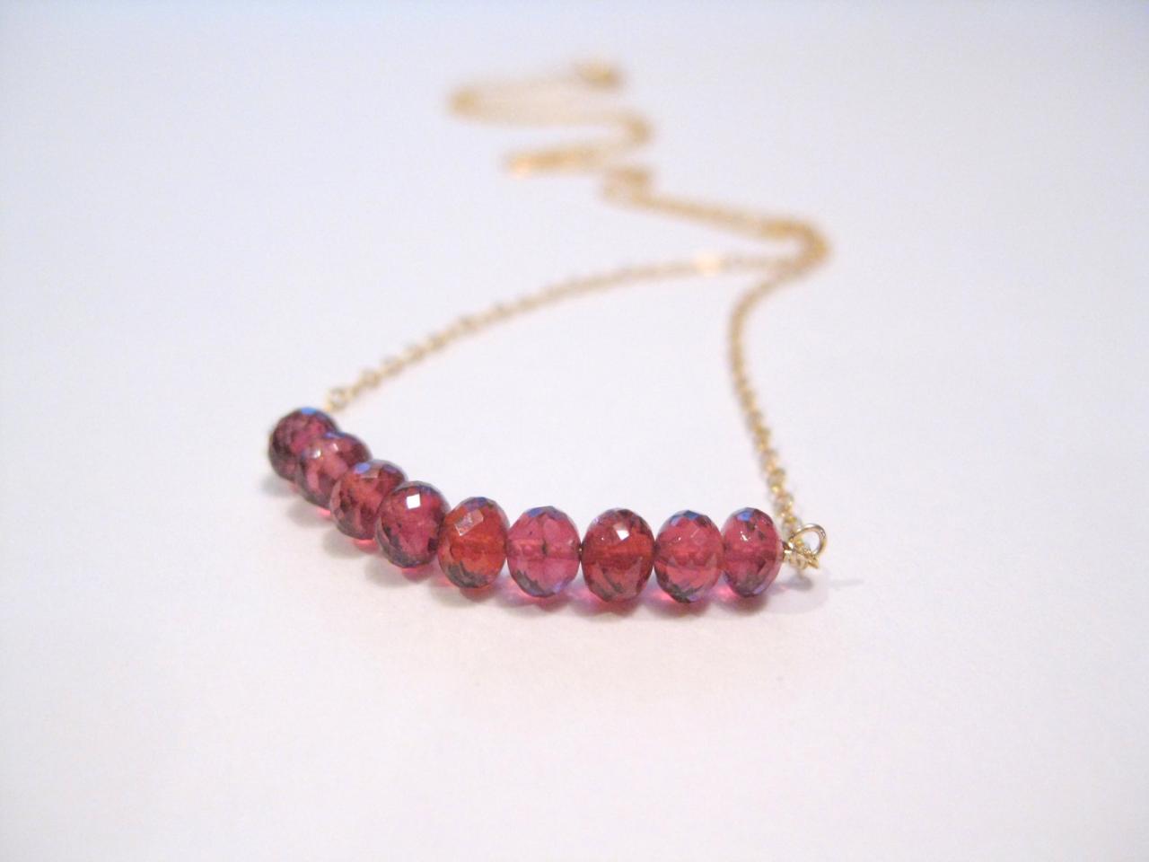 Garnet Necklace, Red Gemstone Necklace, January Birthstone Necklace