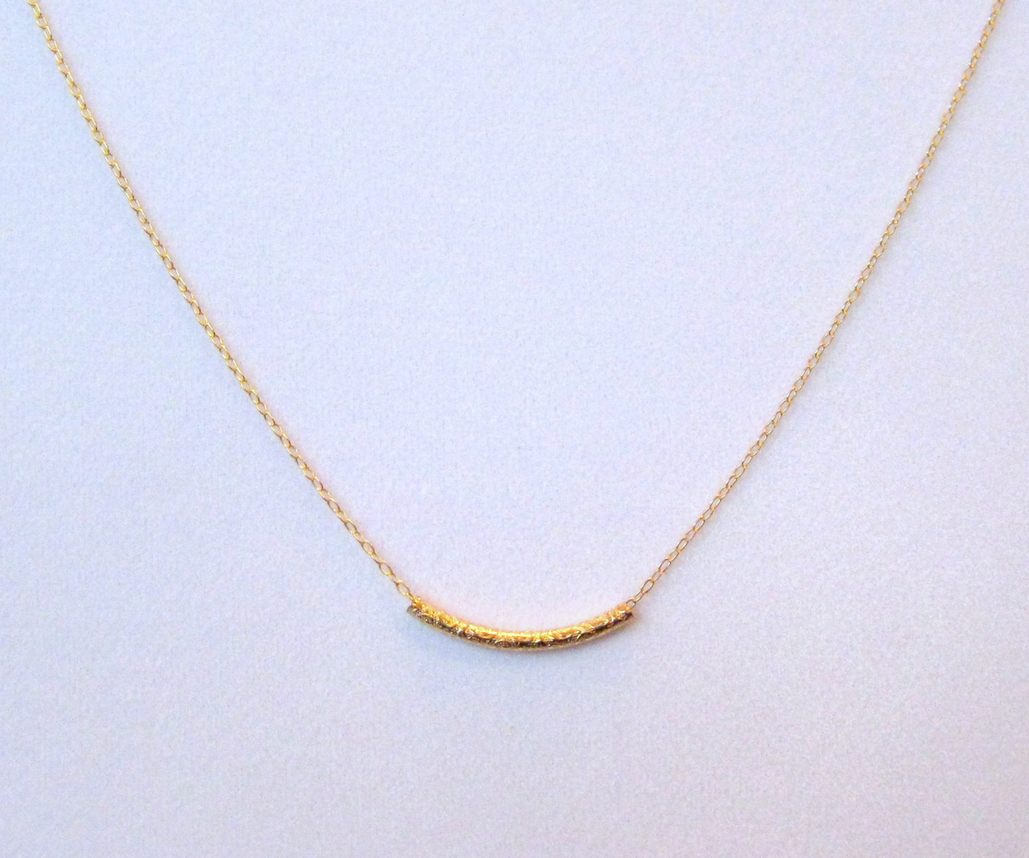 Gold Tube Necklace, Patterned Tube Pendant Necklace on Luulla
